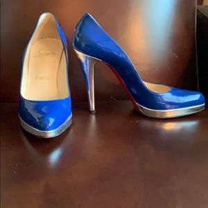 Christian Louboutin blue/silver platform pumps. 39